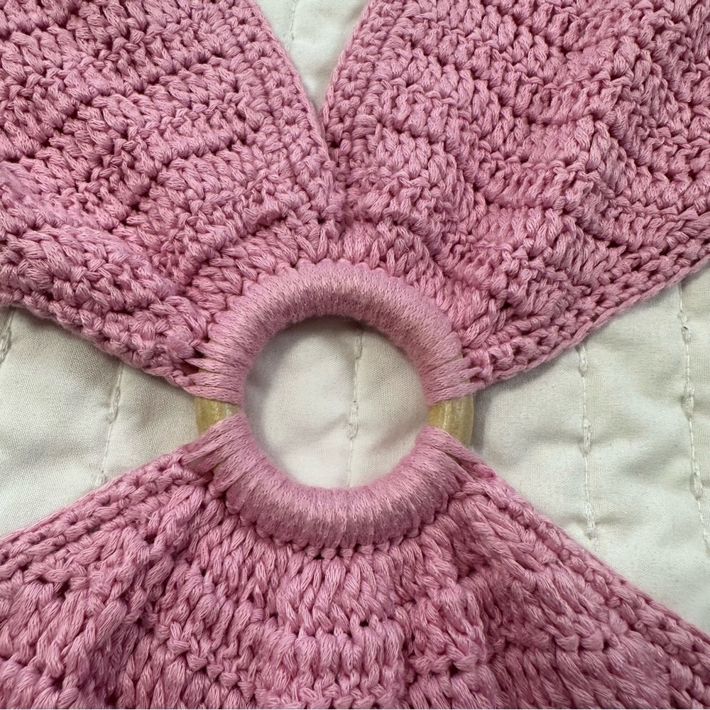 Beginning Boutique Long Sleeves Drawstrings Cut Out Pink Crochet Mini Dress - Picture 12 of 16